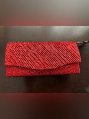 Red Textured Evening Clutch with Diagonal Detail